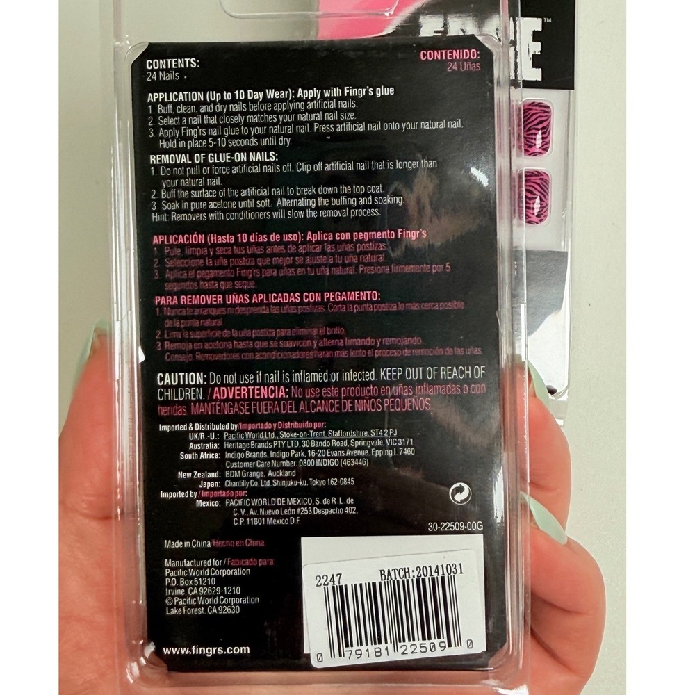 Fing'rs Edge Fashion Nails Pink Black Zebra Print Press On 24 Ct Lot of 3 New - Picture 3 of 4